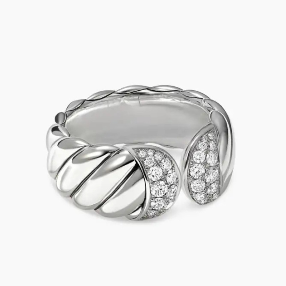 David Yurman Silver Diamond Spiral Ring - Picture 5 of 8